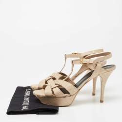 Pre Owned Saint Laurent Beige Croc Embossed Leather Tribute  Platform Sandals Size 40