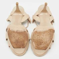 Pre Owned Saint Laurent Beige Croc Embossed Leather Tribute  Platform Sandals Size 40