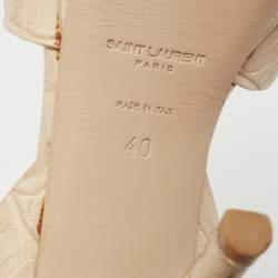 Pre Owned Saint Laurent Beige Croc Embossed Leather Tribute  Platform Sandals Size 40