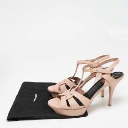 Saint Laurent Light Pink Leather Tribute Ankle Strap Platform Sandals Size 40.5