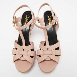 Saint Laurent Light Pink Leather Tribute Ankle Strap Platform Sandals Size 40.5