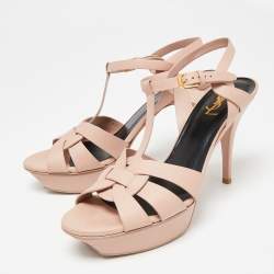 Saint Laurent Light Pink Leather Tribute Ankle Strap Platform Sandals Size 40.5