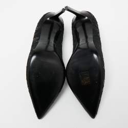 Pre Owned حذاء كعب عالي سان لوران جلد ودانتيل أسود مقدمة مدببة مقاس 40