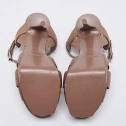 Pre Owned Saint Laurent Dark Beige Lizard Embossed Leather Tribute Platform Sandals Size 36