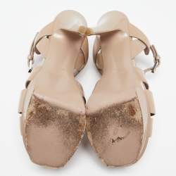 Pre Owned Saint Laurent Beige Patent Leather Tribute Ankle Strap Platform Sandals Size 37.5