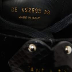 Pre Owned حذاء رياضي سان لوران جلد وقطيفة أسود بالشعار عنق منخفض مقاس 38