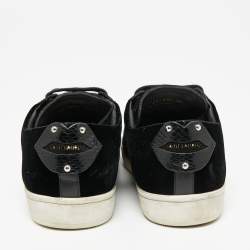 Pre Owned حذاء رياضي سان لوران جلد وقطيفة أسود بالشعار عنق منخفض مقاس 38