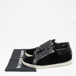 Pre Owned حذاء رياضي سان لوران جلد وقطيفة أسود بالشعار عنق منخفض مقاس 38