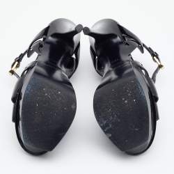 Pre Owned Saint Laurent Black Patent Leather Tribute Ankle Strap Platform Sandals Size 35.5