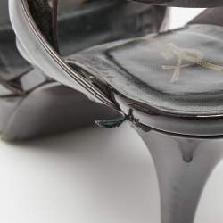 Pre Owned Saint Laurent Dark Brown Patent Leather Tribute Ankle Strap Sandals Size 38.5