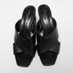Pre Owned Saint Laurent Black Leather Loulou Criss Cross Mules Size 41