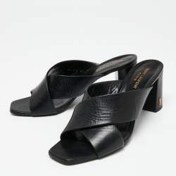 Pre Owned Saint Laurent Black Leather Loulou Criss Cross Mules Size 41