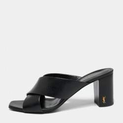 Pre Owned Saint Laurent Black Leather Loulou Criss Cross Mules Size 41