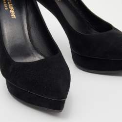 Pre Owned Saint Laurent Black Suede Janis Pointed Toe Platform Pumps Size 38.5