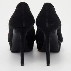 Pre Owned Saint Laurent Black Suede Janis Pointed Toe Platform Pumps Size 38.5