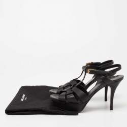 Pre Owned Saint Laurent Black Leather Tribute Platform Sandals Size 37.5