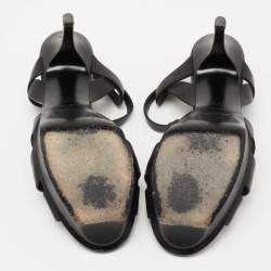 Pre Owned Saint Laurent Black Leather Tribute Platform Sandals Size 37.5