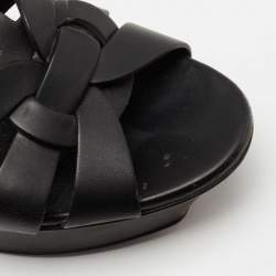Pre Owned Saint Laurent Black Leather Tribute Platform Sandals Size 37.5