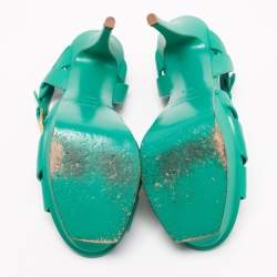 Pre Owned Saint Laurent Green Leather Tribute Platform Sandals Size 39.5