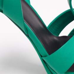 Pre Owned Saint Laurent Green Leather Tribute Platform Sandals Size 39.5