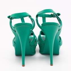 Pre Owned Saint Laurent Green Leather Tribute Platform Sandals Size 39.5