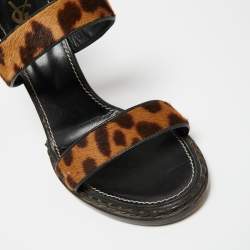 Saint Laurent Beige/Brown Leopard Print Calf Hair Slingback Sandals Size 41