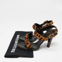 Saint Laurent Beige/Brown Leopard Print Calf Hair Slingback Sandals Size 41
