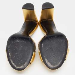 مملوكة مسبقًا صندل سلايد سان لوران جلد ميتالك ذهبي بعقدة مقاس 40