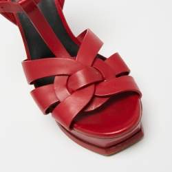 Pre Owned Saint Laurent Red Leather Tribute Sandals Size 39