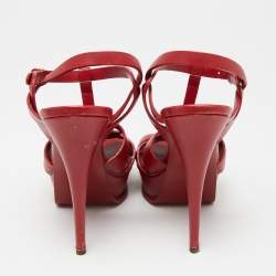 Pre Owned Saint Laurent Red Leather Tribute Sandals Size 39