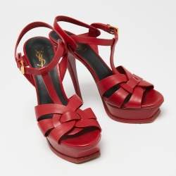 Pre Owned Saint Laurent Red Leather Tribute Sandals Size 39