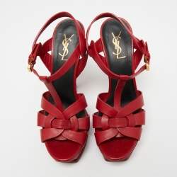 Pre Owned Saint Laurent Red Leather Tribute Sandals Size 39