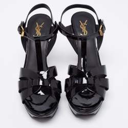 Pre Owned Saint Laurent Black Patent Leather Tribute Platform Sandals Size 39