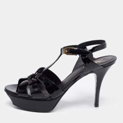 Pre Owned Saint Laurent Black Patent Leather Tribute Platform Sandals Size 39