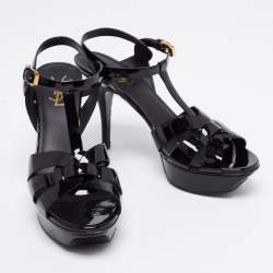 Pre Owned Saint Laurent Black Patent Leather Tribute Platform Sandals Size 39