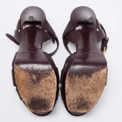 مملوكة مسبقًا Saint Laurent Dark Brown Leather Tribute Platform Platform Sandals Size 38