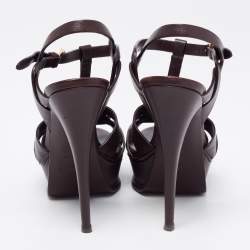 مملوكة مسبقًا Saint Laurent Dark Brown Leather Tribute Platform Platform Sandals Size 38