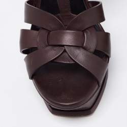 مملوكة مسبقًا Saint Laurent Dark Brown Leather Tribute Platform Platform Sandals Size 38