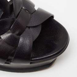 Pre Owned Saint Laurent Navy Blue Patent Leather Tribute Platform Sandals Size 36.5 