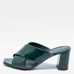 Pre Owned Saint Laurent Green Patent Leather Loulou Criss Cross Slide Sandals Size 36