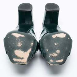 Pre Owned Saint Laurent Green Patent Leather Loulou Criss Cross Slide Sandals Size 36
