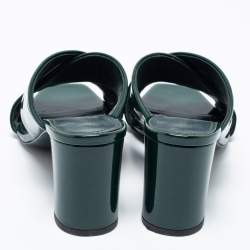 Pre Owned Saint Laurent Green Patent Leather Loulou Criss Cross Slide Sandals Size 36