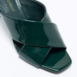 Pre Owned Saint Laurent Green Patent Leather Loulou Criss Cross Slide Sandals Size 36