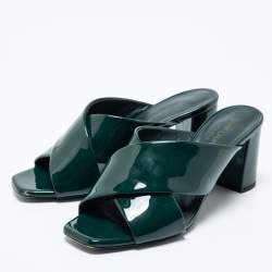 Pre Owned Saint Laurent Green Patent Leather Loulou Criss Cross Slide Sandals Size 36