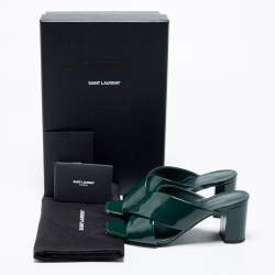 Pre Owned Saint Laurent Green Patent Leather Loulou Criss Cross Slide Sandals Size 36
