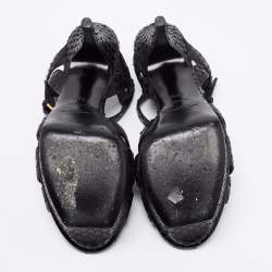 Saint Laurent Black Python Embossed  Leather Tribute Sandals Size 38.5