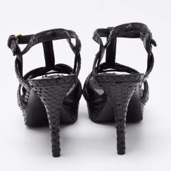 Saint Laurent Black Python Embossed  Leather Tribute Sandals Size 38.5