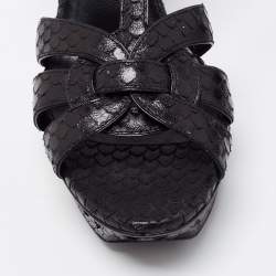 Saint Laurent Black Python Embossed  Leather Tribute Sandals Size 38.5