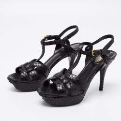 Saint Laurent Black Python Embossed  Leather Tribute Sandals Size 38.5