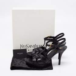 Saint Laurent Black Python Embossed  Leather Tribute Sandals Size 38.5